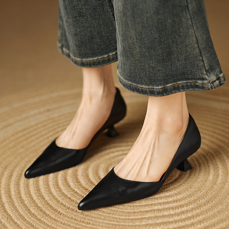 Vivian | Pointed Leather Kitten Heels