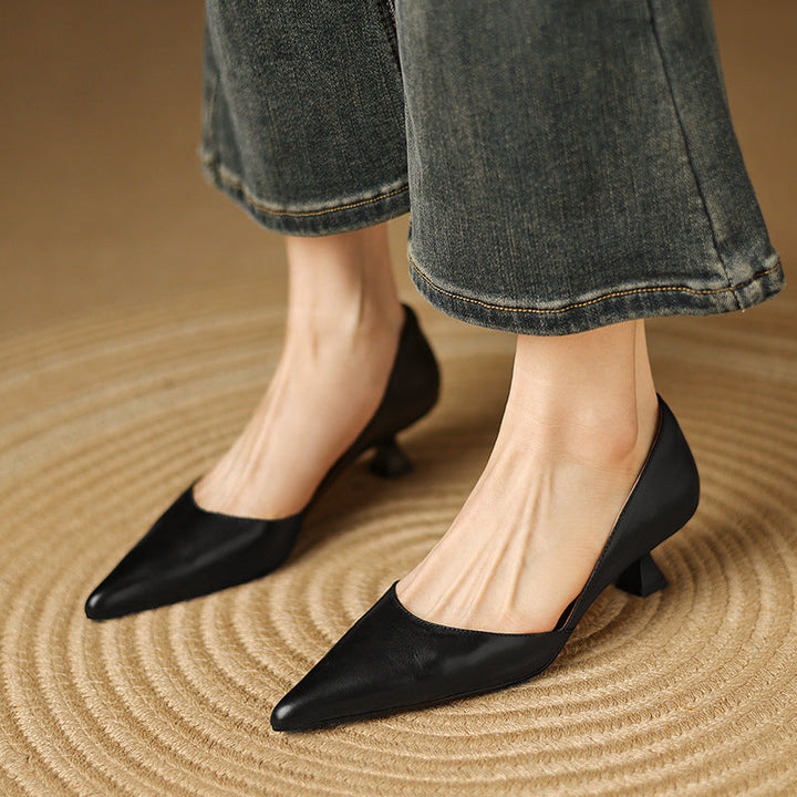 Vivian | Pointed Leather Kitten Heels