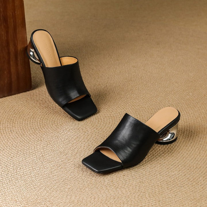 Camilla | Sculpted-Heel Leather Mules