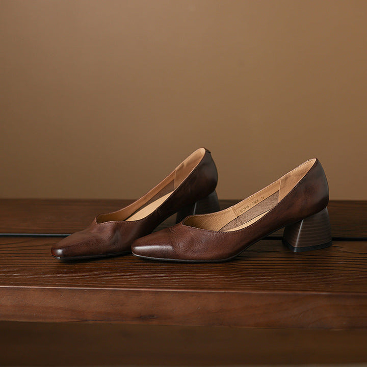 Katharine square-toe leather pumps, full pair view