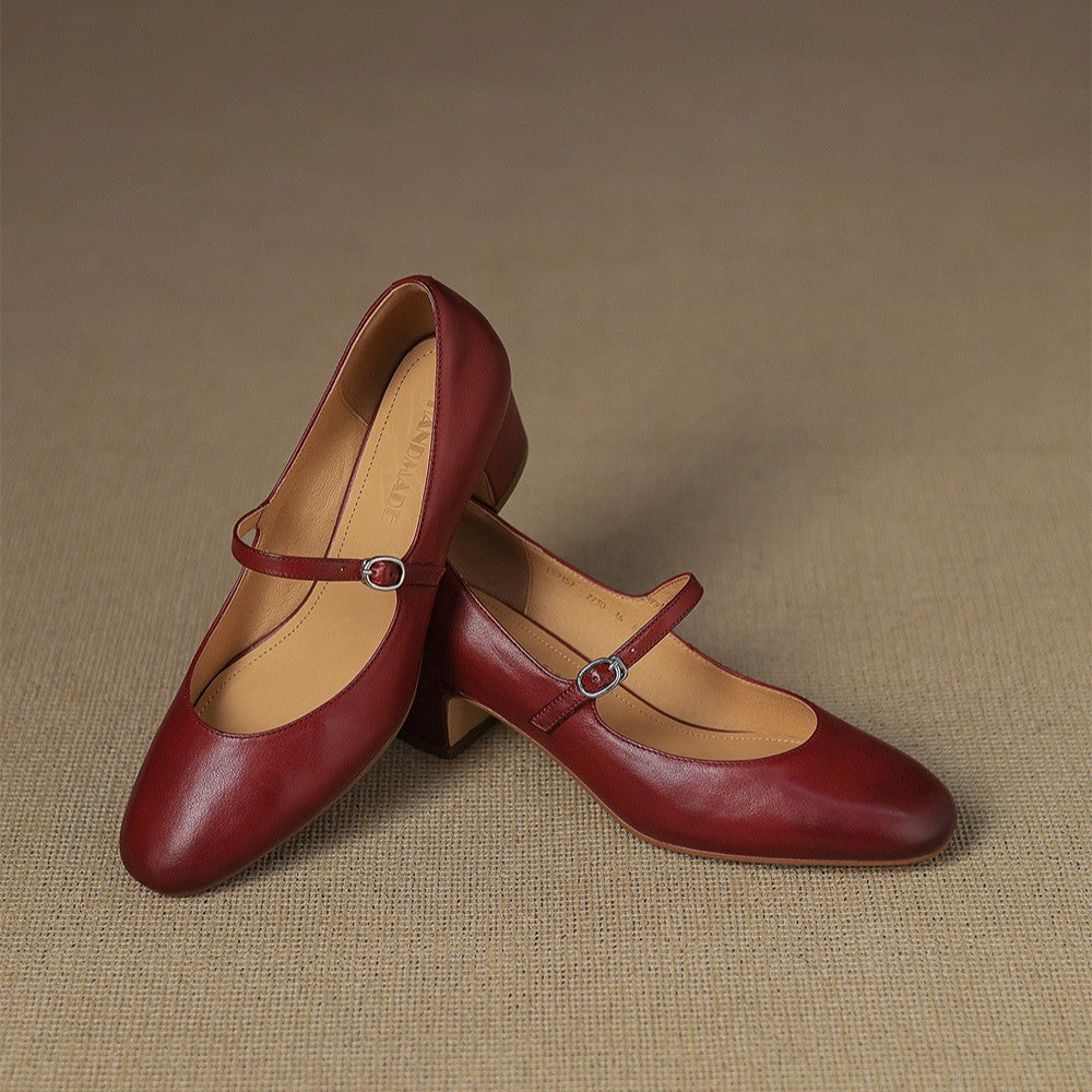 Theodora | Strap Leather Block Heels