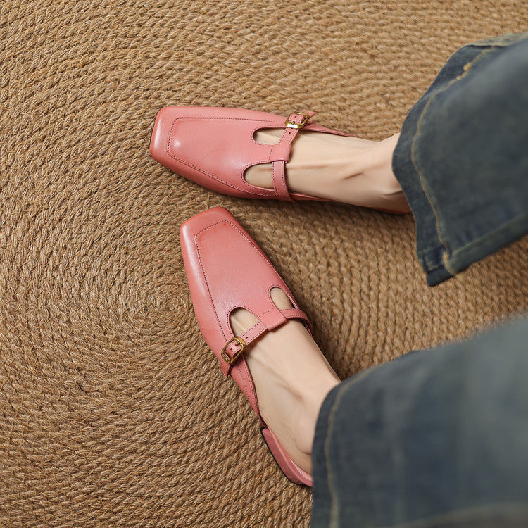 Edith mules, detail of structured square toe