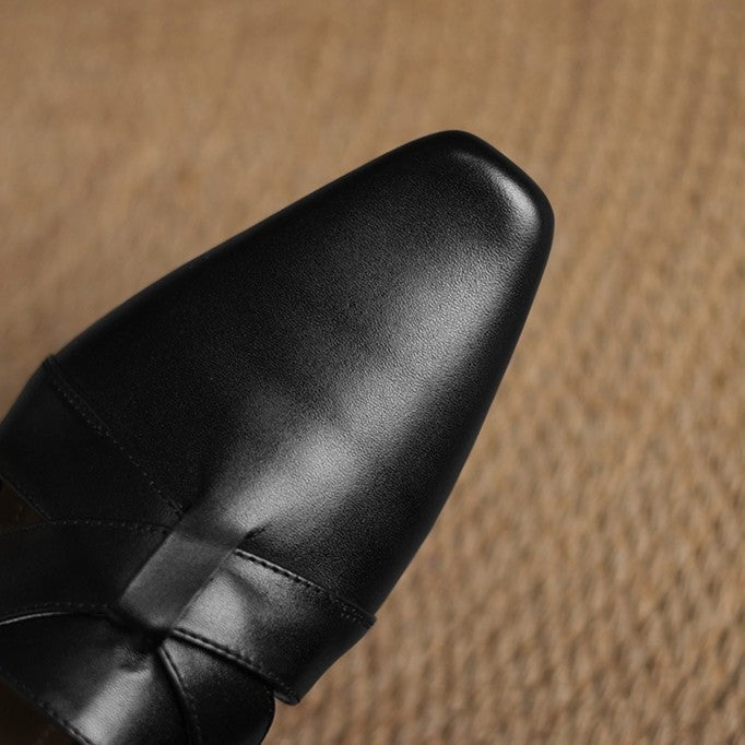 Carmen | Cross-Strap Leather Heeled Mules