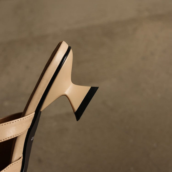 Sabine pointed leather heeled mules, both colors side by side