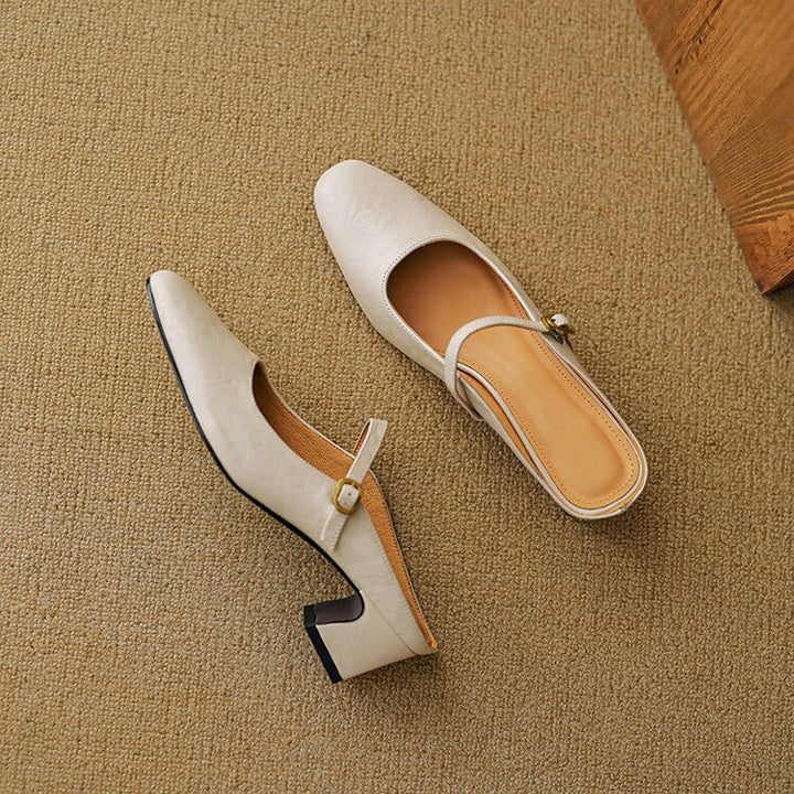 Felicity | Strap Leather Heeled Mules