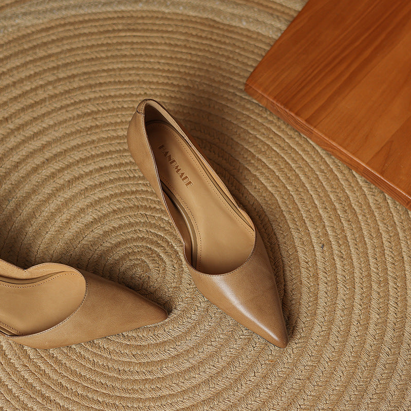 Vivian | Pointed Leather Kitten Heels