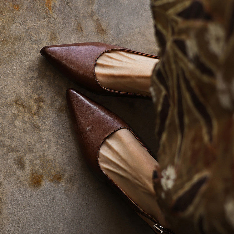Nora | Pointed Leather Slingback Heels