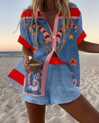 Cressida™ - Printed Two-Piece Summer Shorts Set