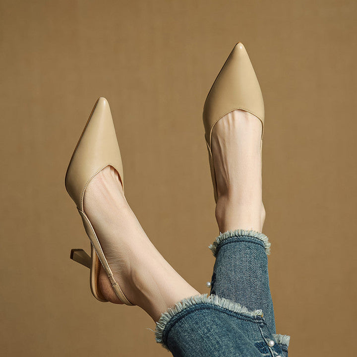 Close-up of heel on Lucinda leather slingbacks
