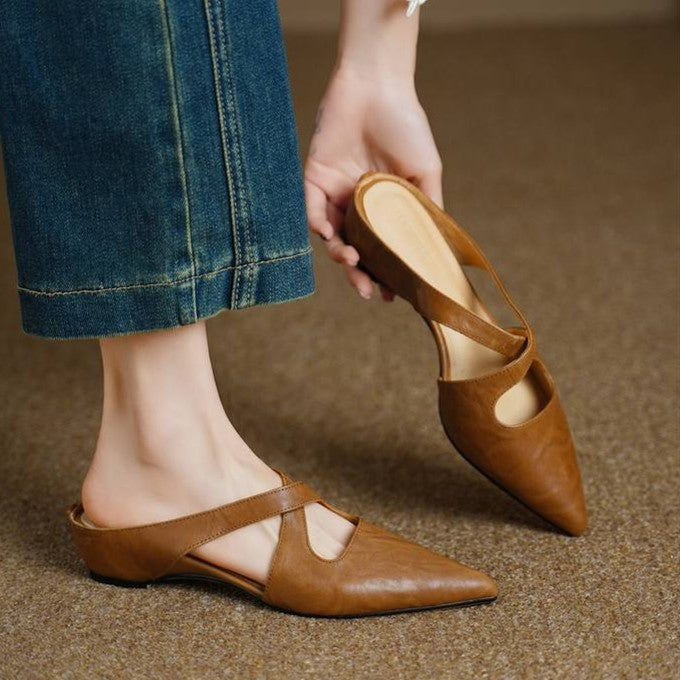 Harriet cross-strap leather mule, three-quarter view