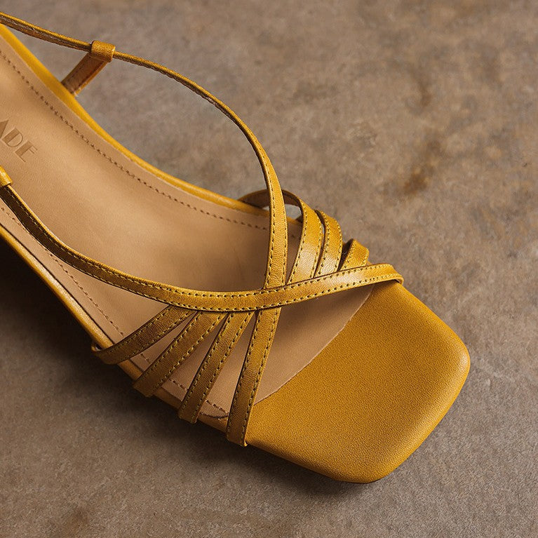 Sandra | Strappy Square-Toe Leather Sandal Heels