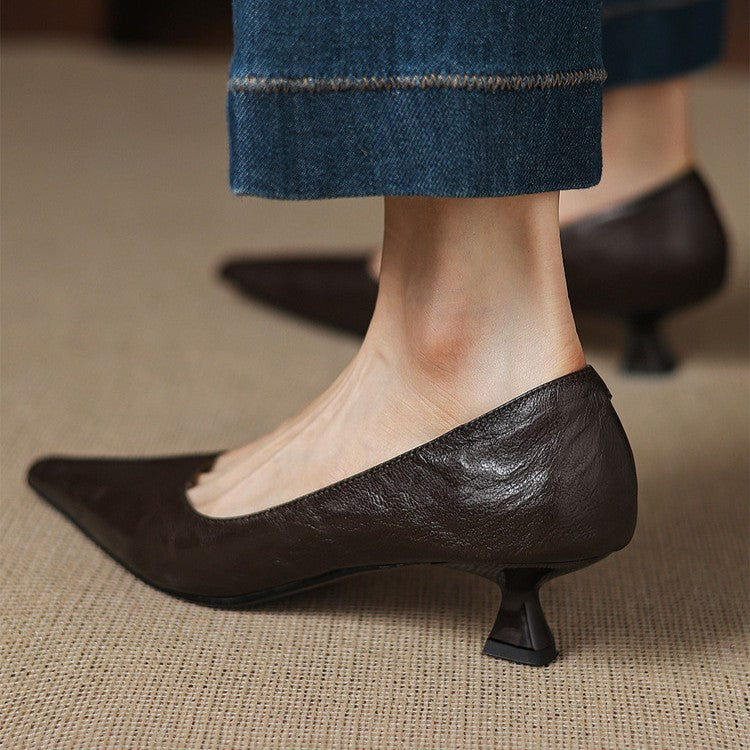 Marion pointed leather low pumps, full pair view
