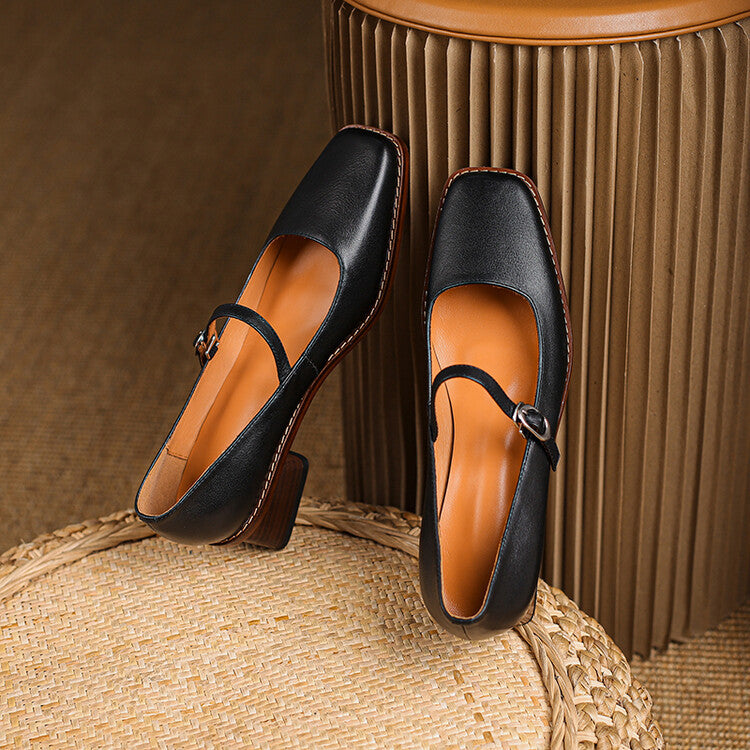 Antoinette | Square-Toe Leather Mary-Jane Heels