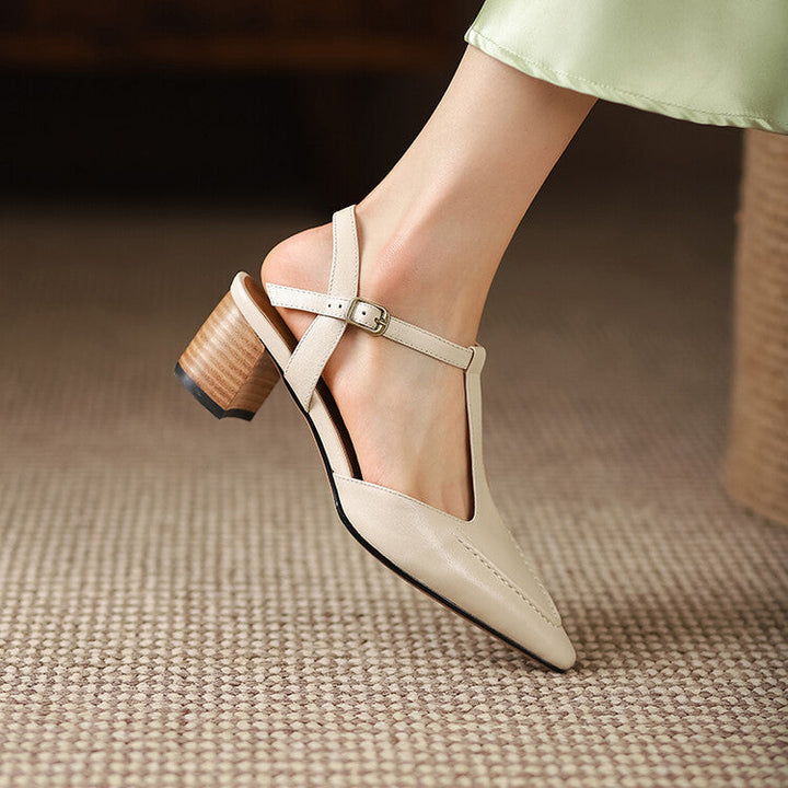 Paulette heels, front view in Ivory Sand