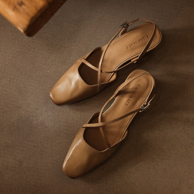 Rosemary cross-strap leather slingback heels, full pair view