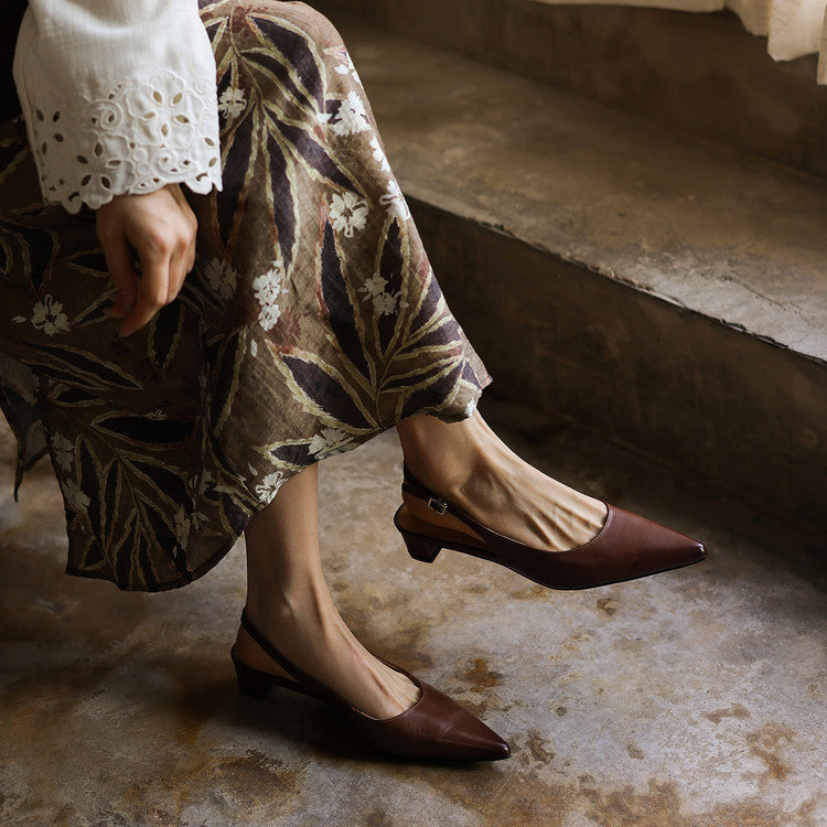 Nora | Pointed Leather Slingback Heels