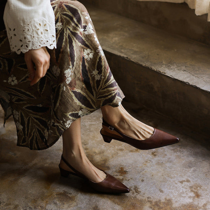 Nora | Pointed Leather Slingback Heels