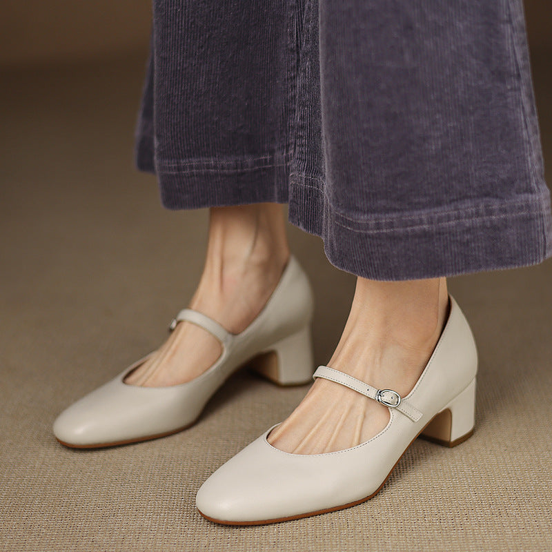 Theodora | Strap Leather Block Heels