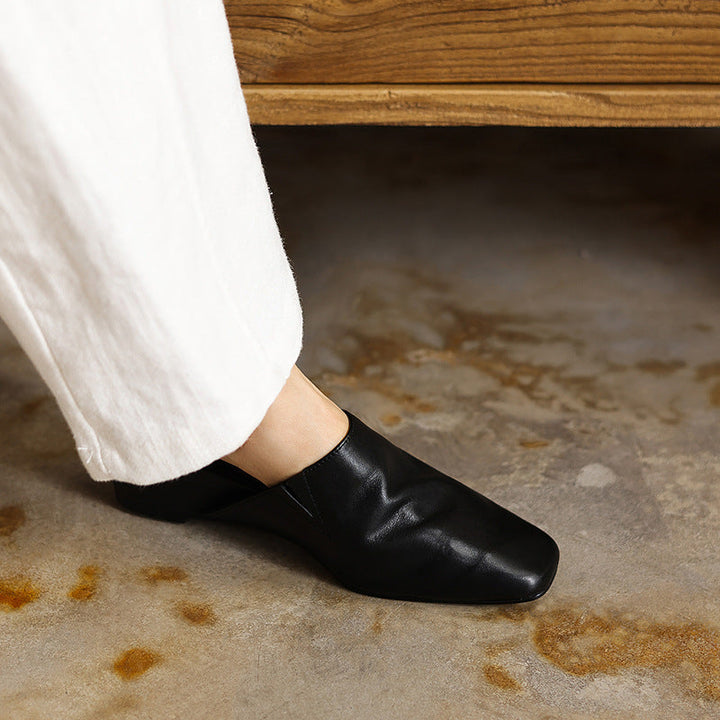 Genevieve | Square-Toe Leather Wedge Mules