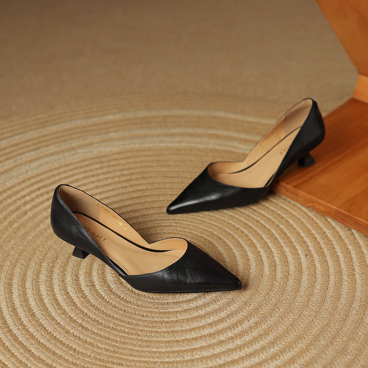 Vivian | Pointed Leather Kitten Heels
