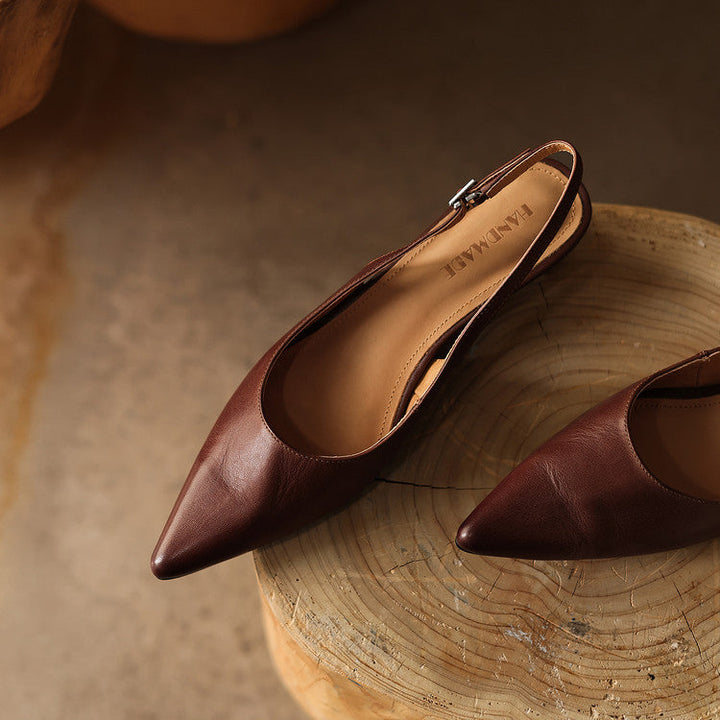 Nora | Pointed Leather Slingback Heels