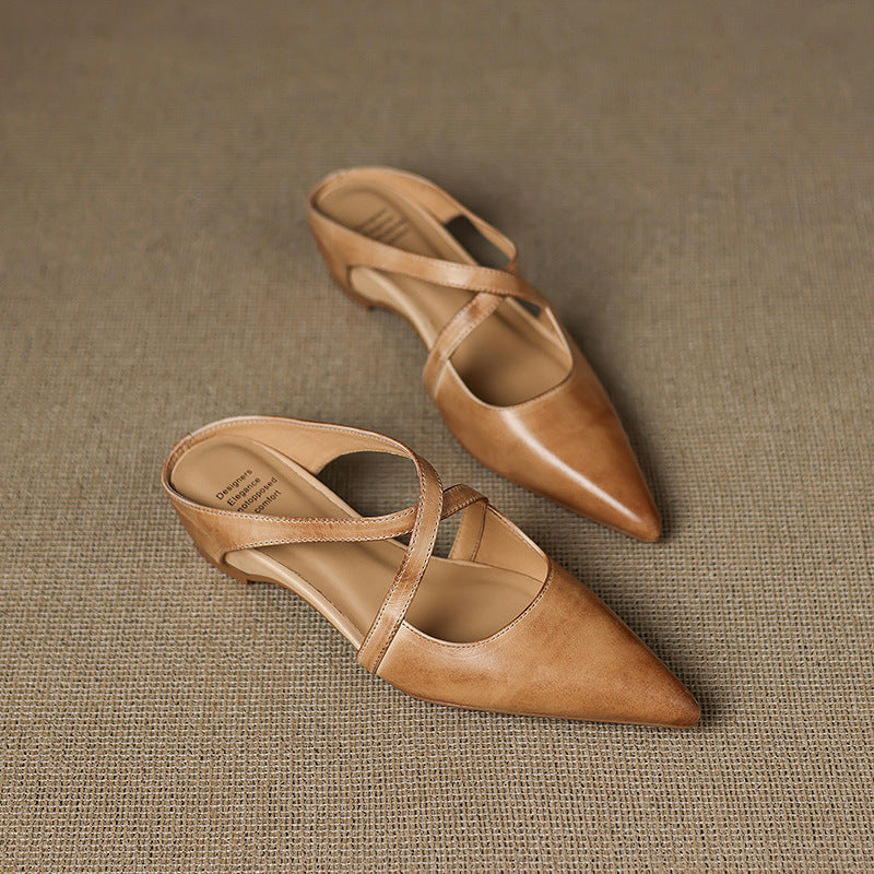 Close-up of hidden-lift sole on Ingrid leather mules