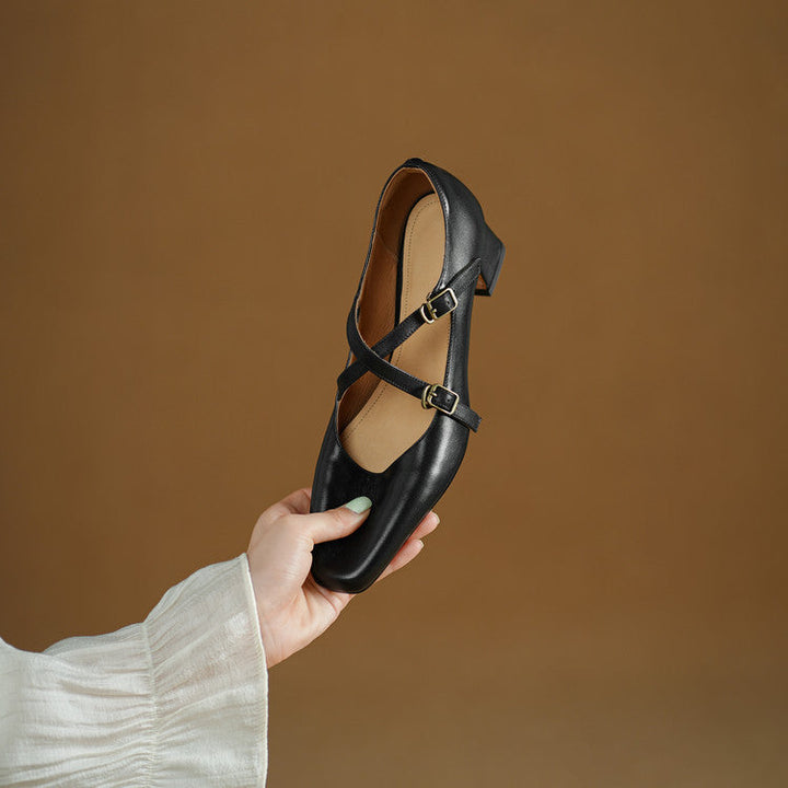 Deborah | Cross-Strap Leather Mary-Jane Heels