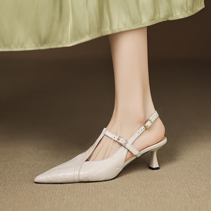 Estelle | Pointed Leather T-Bar Slingback Heels