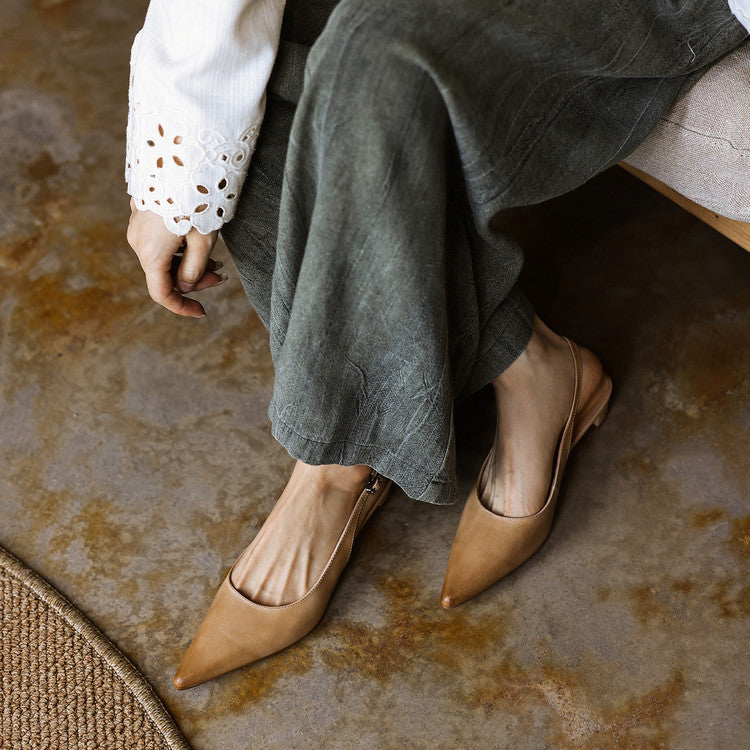 Leather slingback heel, back view showing the adjustable strap