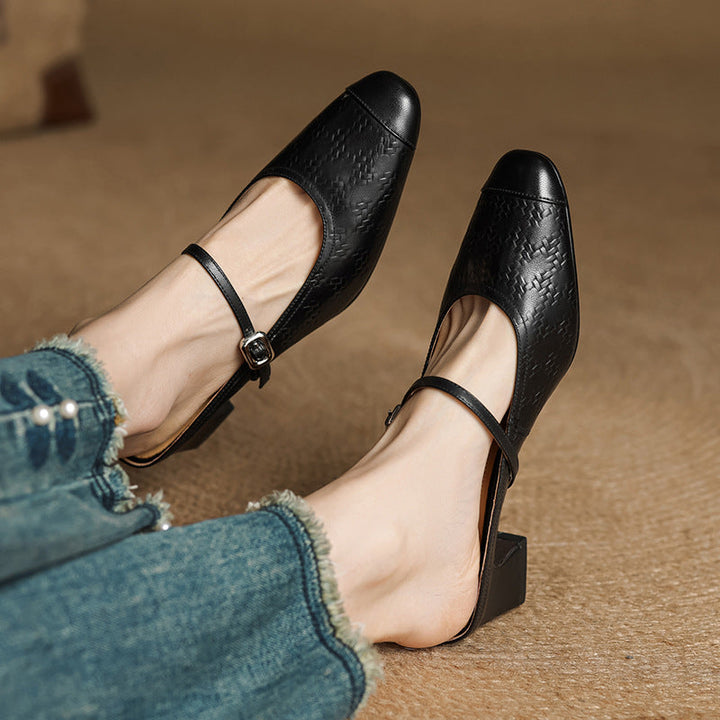 Cecilia | Strap Leather Heeled Mules