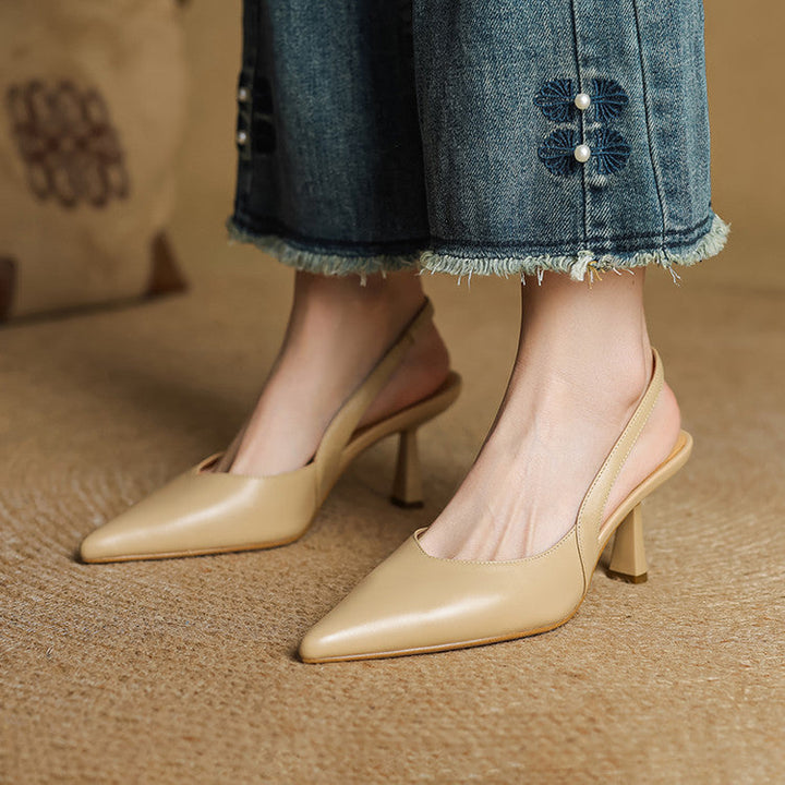 Lucinda slingback heels worn with tailored trousers