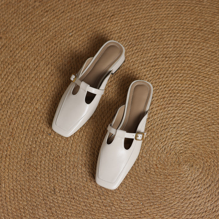 Sole and heel detail of Edith T-strap leather mules