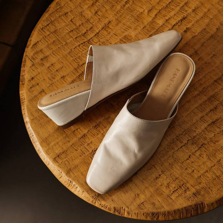 Genevieve | Square-Toe Leather Wedge Mules