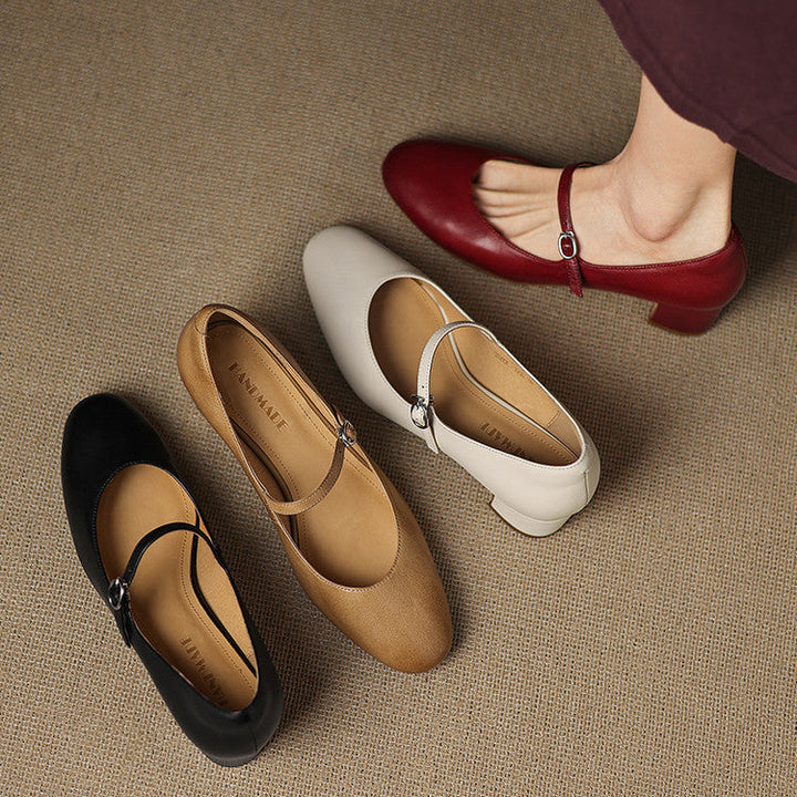 Theodora | Strap Leather Block Heels