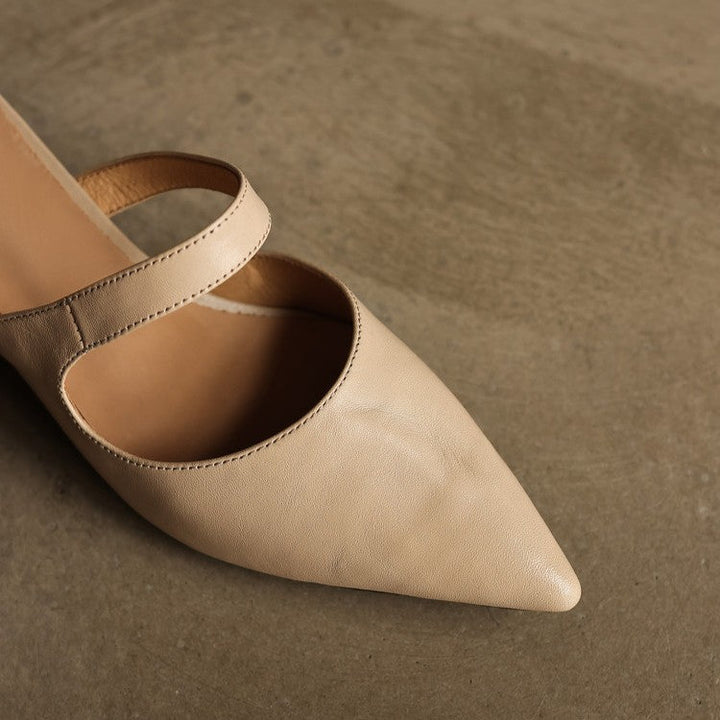 Sabine heeled mules, front view in Onyx Black