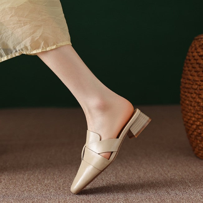 Vivienne square-toe cross-strap leather mules, full pair view