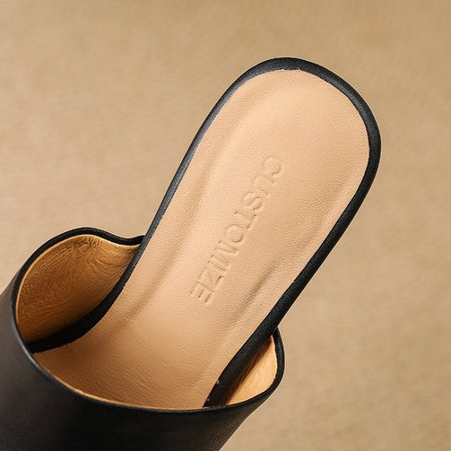 Sole and heel detail of Camilla sculpted-heel leather mules