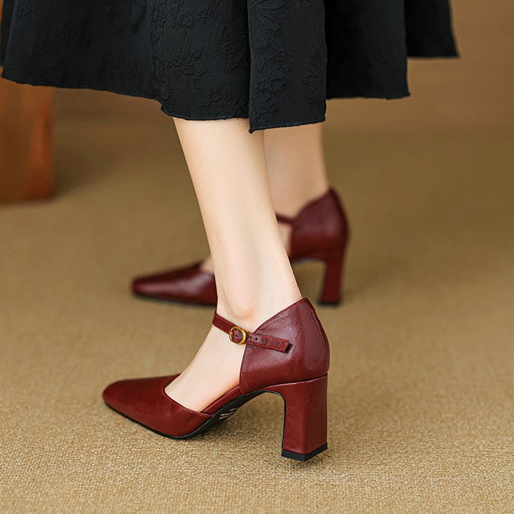 Espresso Noir lambskin d'Orsay heel, side view of 2.75-inch block heel
