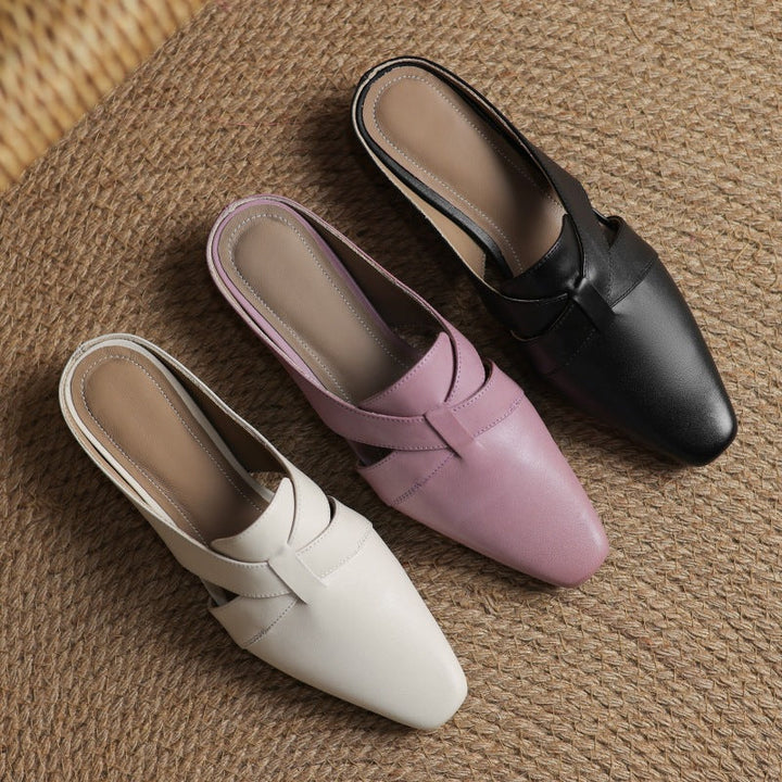 Carmen | Cross-Strap Leather Heeled Mules