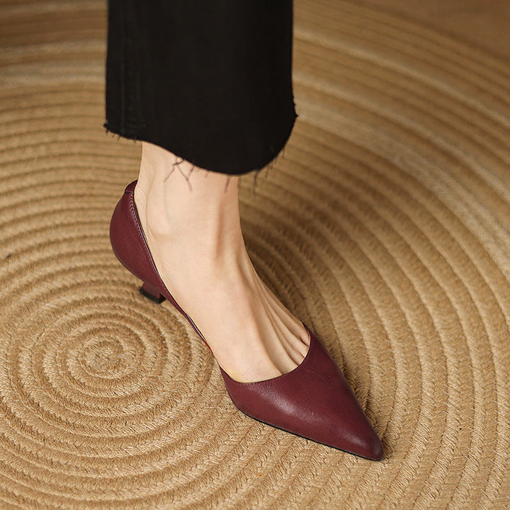 Vivian | Pointed Leather Kitten Heels