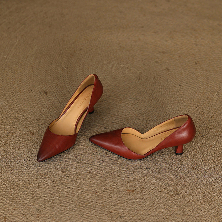 Gretchen | Pointed Leather Mid-Heel Pumps