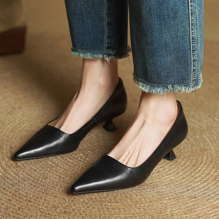 Eleanor | Pointed Leather Kitten Heels