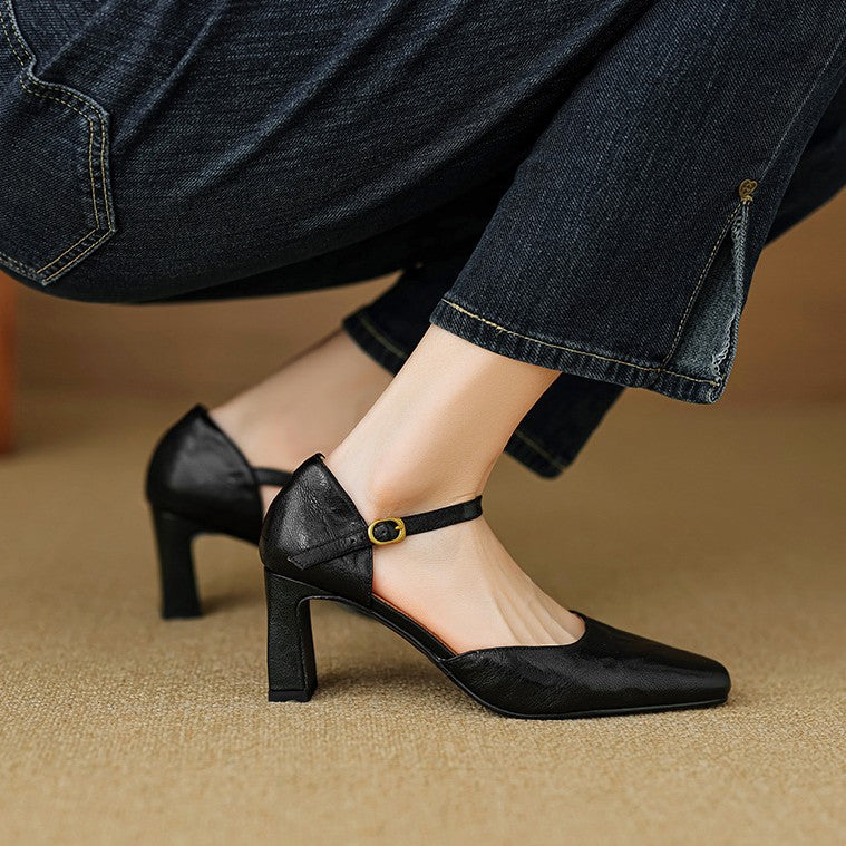 Charlene | Square-Toe Leather d'Orsay Heels