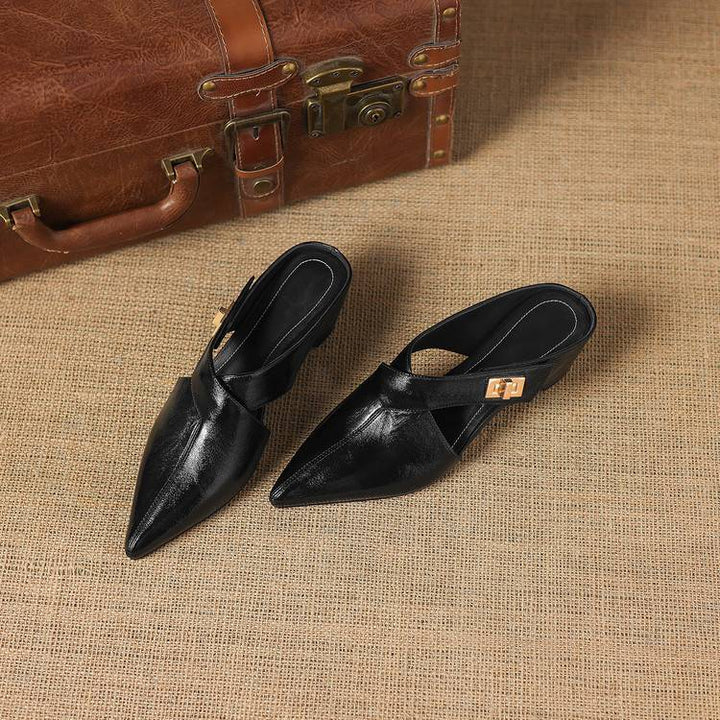 Iris pointed leather heeled mules, full pair view