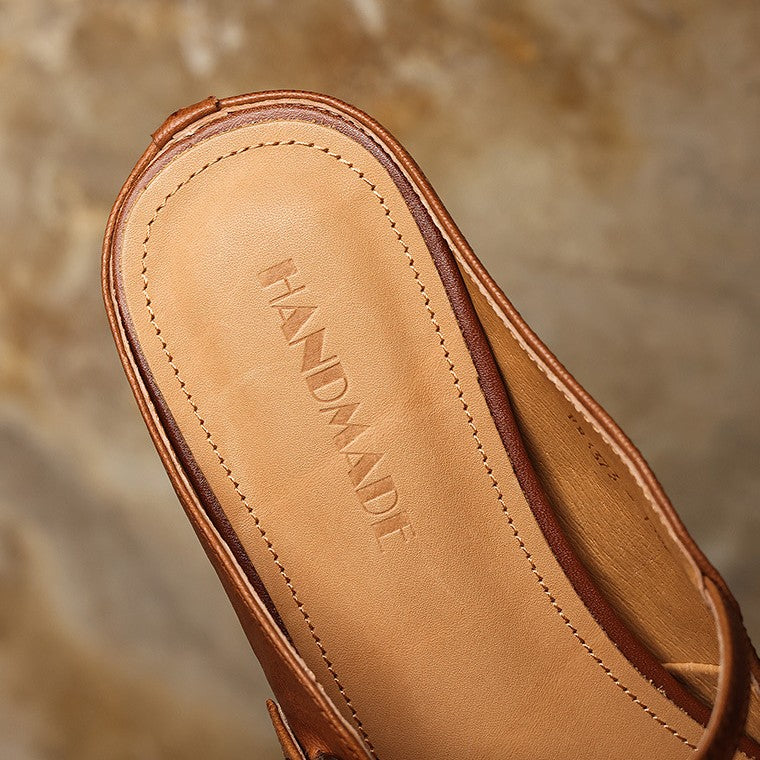 Camille | Square-Toe Leather Heeled Mules