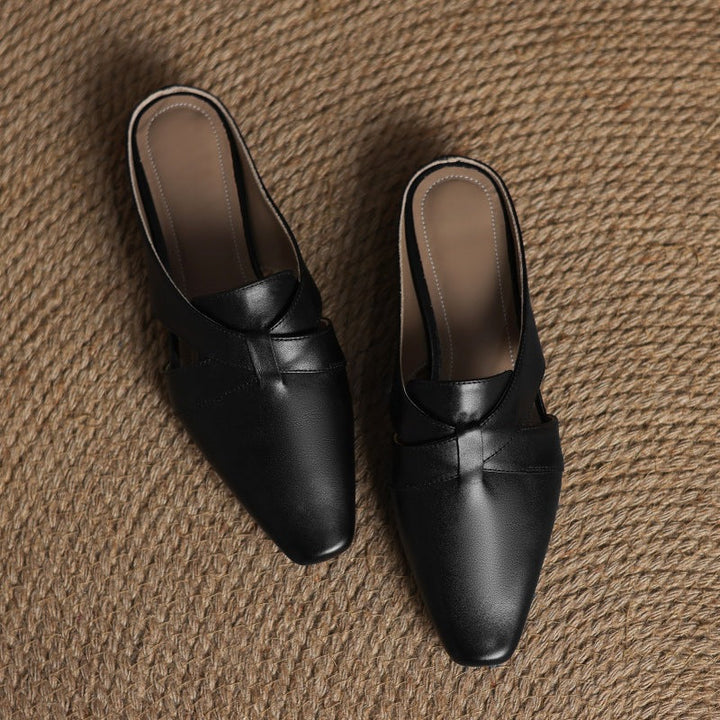 Carmen | Cross-Strap Leather Heeled Mules