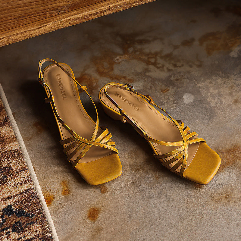 Sandra sandal heels, cushioned leather insole detail