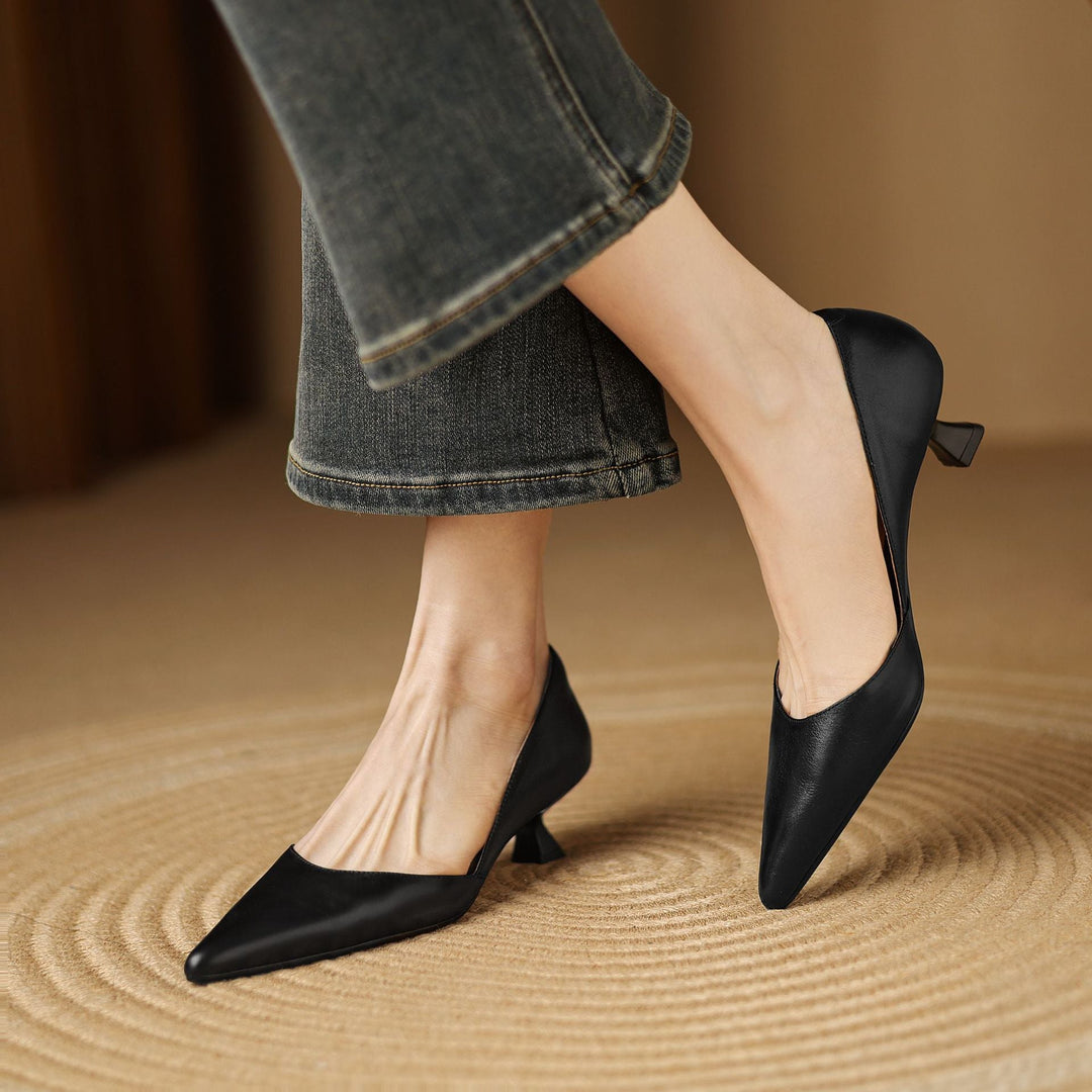 Vivian | Pointed Leather Kitten Heels