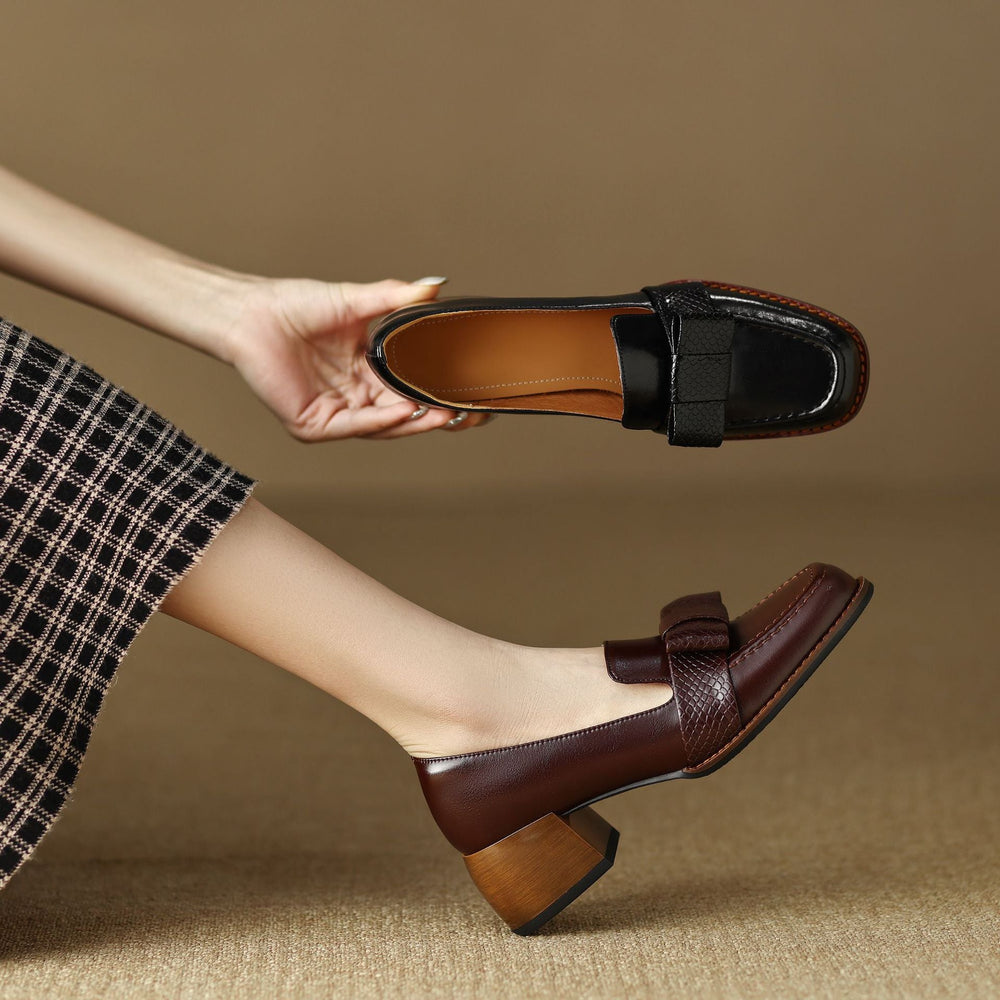 Colette bow leather loafer pump, three-quarter view