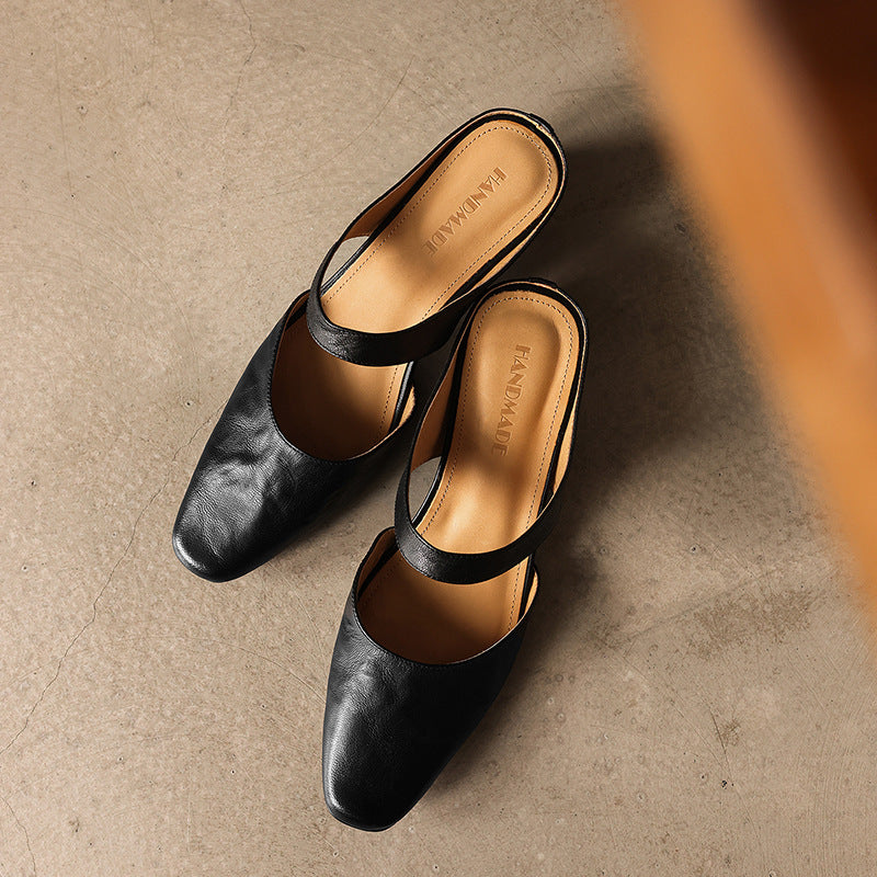 Margaret | Square-Toe Leather Wedge Mules